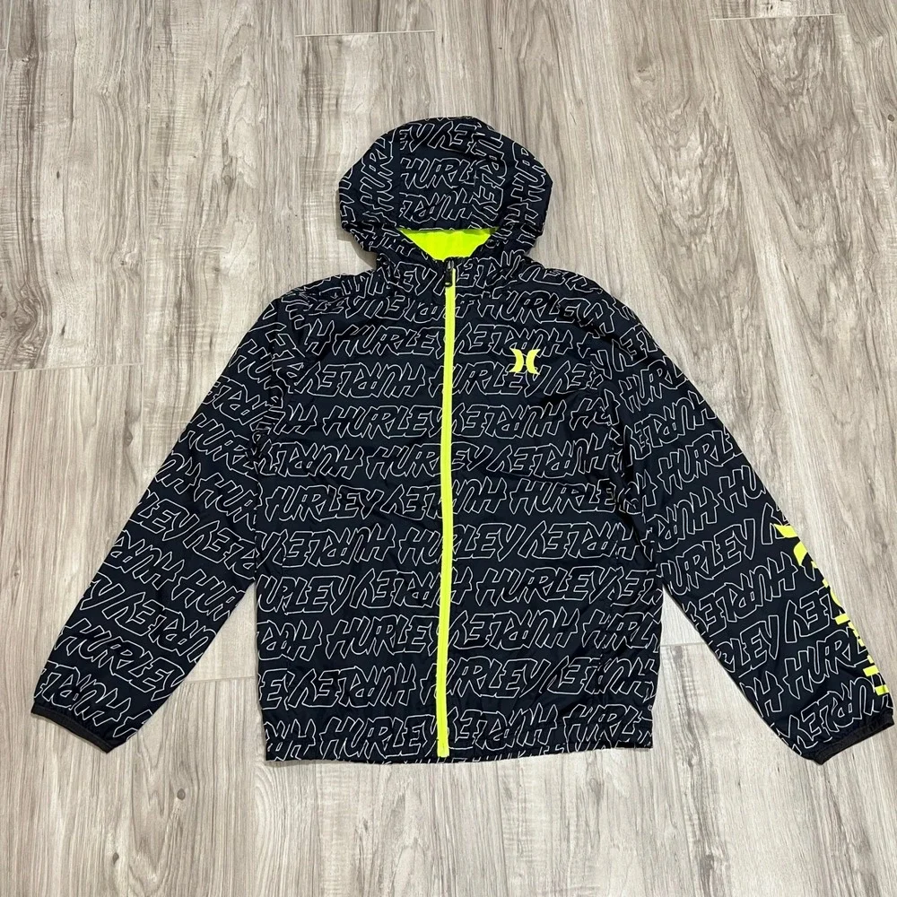 Hurley Youth Boys L 12-13 Yrs Lightweight Rain Windbreaker Hooded Jacket Coat